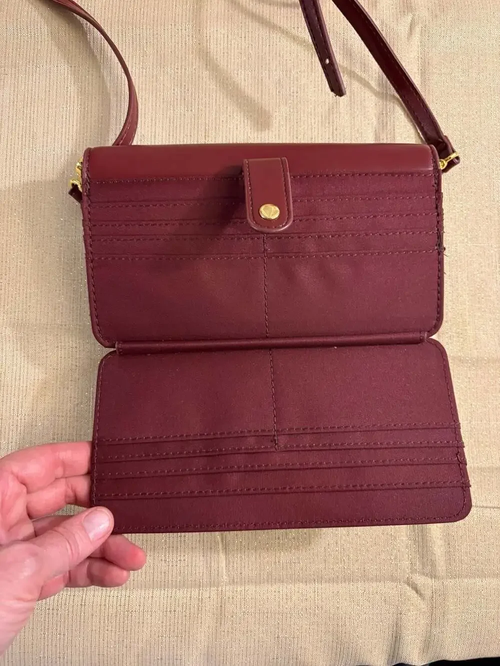 Burgundy Asymmetrical Flap Multi-Compartment Wallet Crossbody Bag